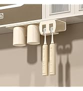 Toothbrush Holders for Bathrooms, Electric Toothbrush Holder with 2 Cups 2 Brush Slots for Mirror...
