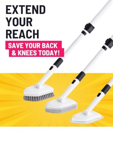 Save your back knees with Moku Home long extendable scrubber brush with telescopic handle tub tile 