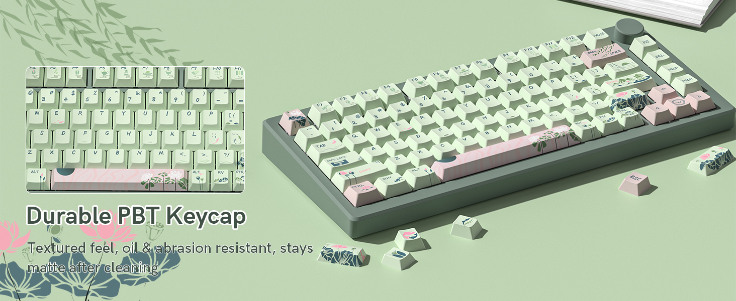 Durable PBT Keycap,Textured feel, oil &amp;amp; abrasion resistant, stays matte after cleaning