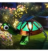 Solar Garden Outdoor Statues with Butterfly, Metal Garden Turtle Statue Solar Lights Outdoor Tort...