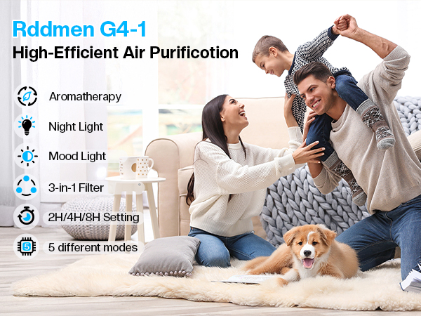 Rddmen 3-in-1 Air Purifier for Home - H13 HEPA Air Filter, Covers Up to 1095 sq ft