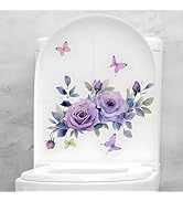 Butterfly Floral Toilet Seat Lid Decals, Purple Self-Adhesive Bathroom Wall Stickers, Waterproof ...