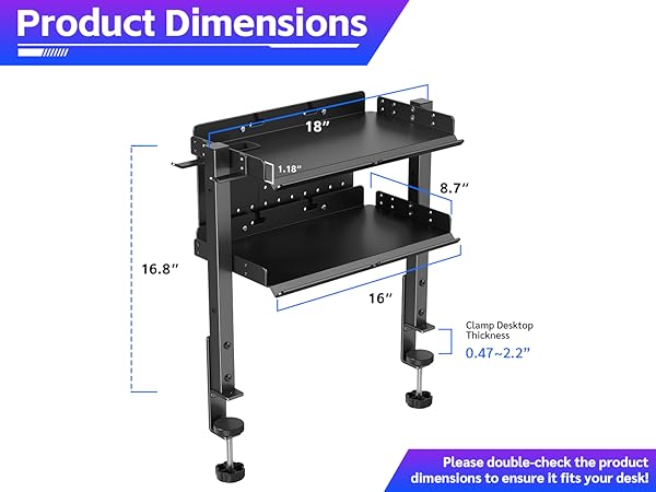 2-Tier Steel Clamp On Desk Shelf