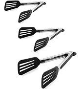 STARUBY Cooking Tongs Stainless Steel Kitchen Silicone Serving Tongs Heat Resistant Meat Turner S...