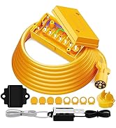 MICTUNING Heavy Duty 7 Way Plug Inline Trailer Cord with 7 Gang Junction Box, 12V Breakaway Switc...