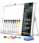 Marsrock Dry Erase White Board with Stand,Double-Sided Whiteboard 12"x16", 10 Markers,6 Magnets, ...