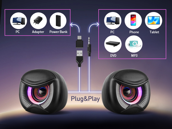 Computer speakers compatible with smartphones, tablets and other mainstream devices