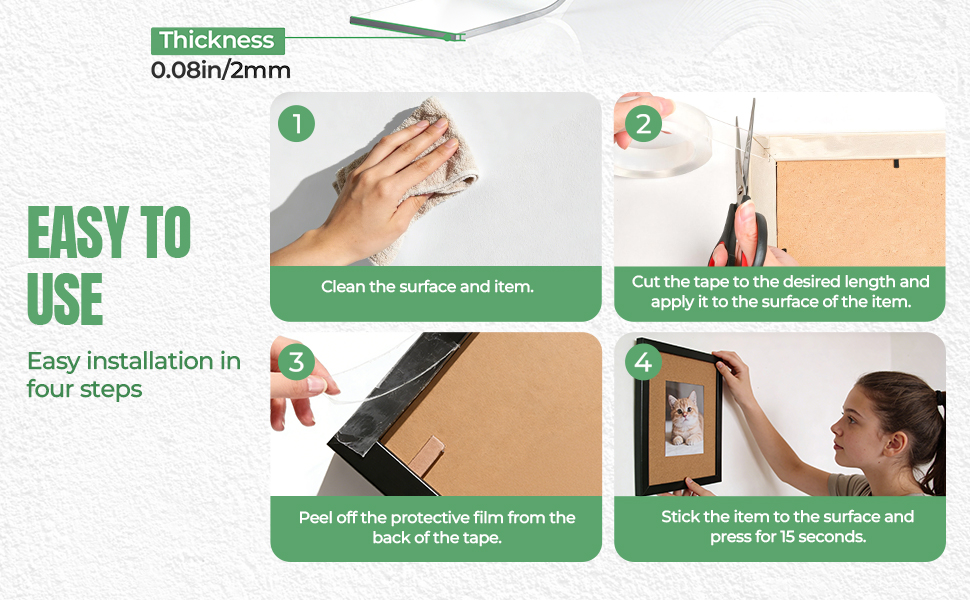 kawaasking 2mm Thick Nano Tape Easy 4-Step Installation Guide for Mounting Pictures and Decor