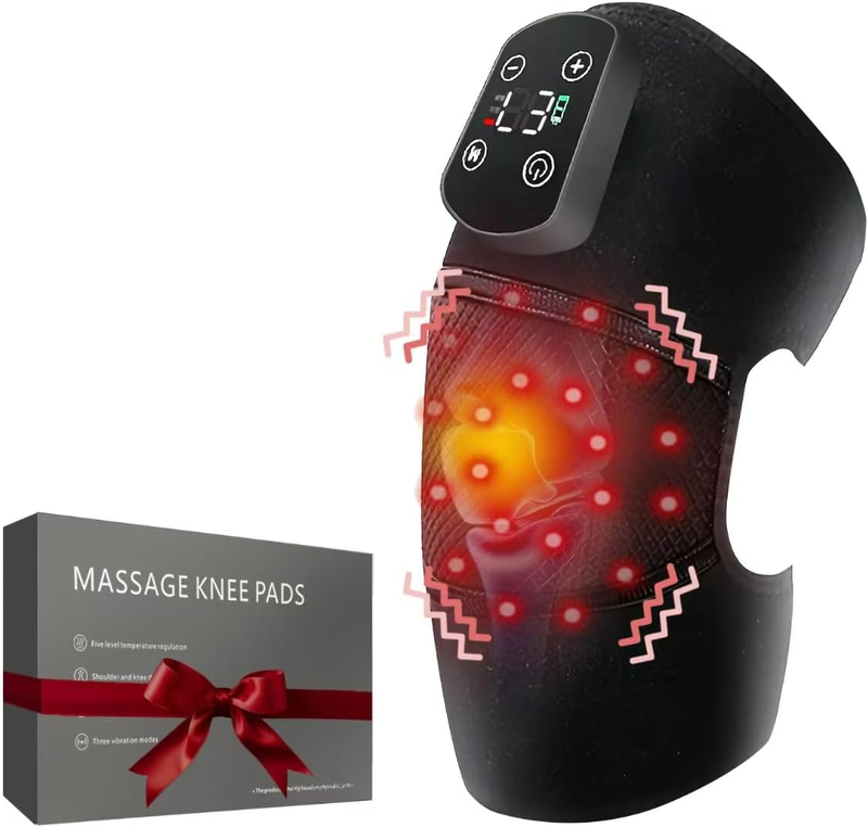 Upgraded Knee Massager with Heat Red Light & Vibration - Cordless Knee Heating Pad Massager for Knee/Elbow/Shoulder Pain Relief,Heated Knee Brace
