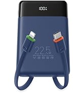 VEGER 22.5W Fast Charging Portable Charger, Slim 10000mAh Power Bank with Built in Cables, Small ...