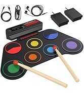 AiJoy Portable Electronic Drum Set for Kids – 7 Pads, Built-in Speaker, Rechargeable Roll-Up Drum...