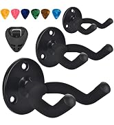 MOREYES Guitar Wall Mount 3 Pack with Guitar Picks, Black Metal Guitar Hanger, Rotatable U-Shaped...