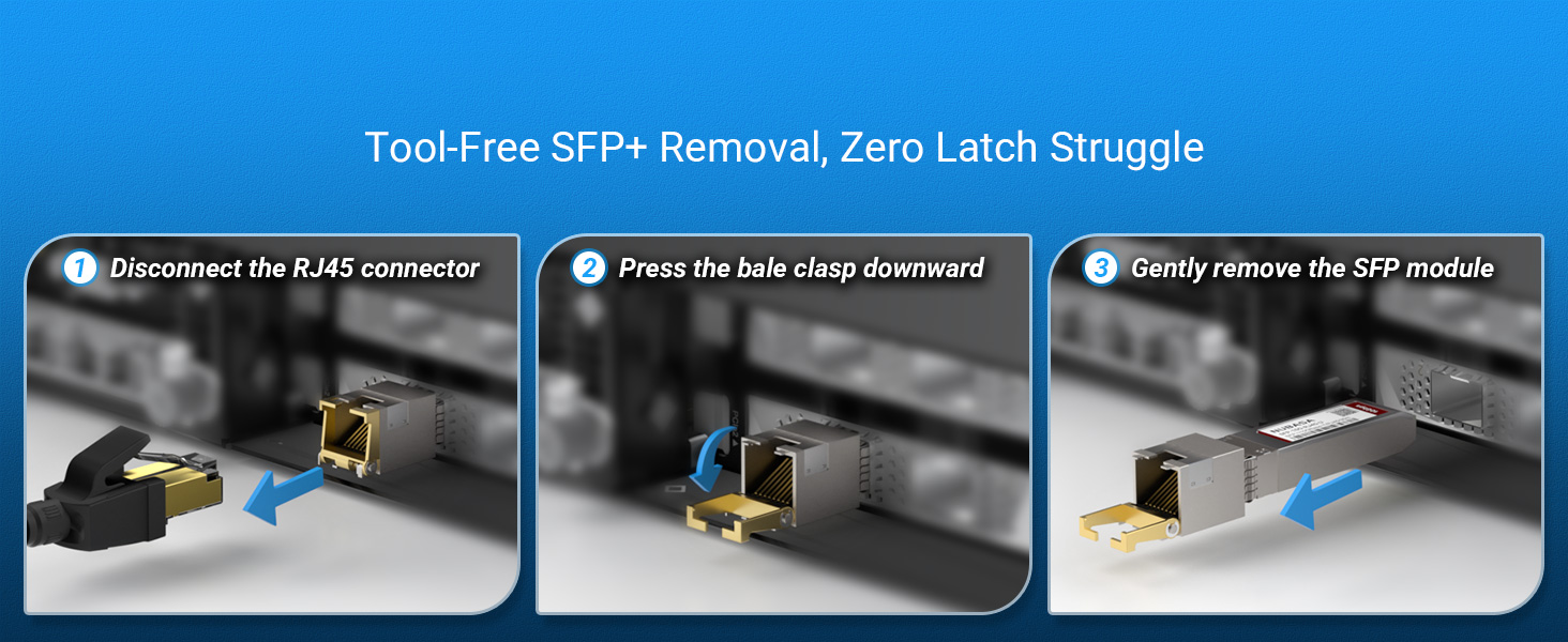 Tool-Free Remova sfp+ to rj45