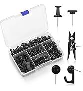 GOOLADA 275pcs Black Push Pins,5 Styles TACS, Black Thumb Tacks, Plastic Head Push Pins for Cork ...