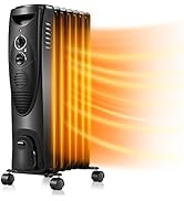Kismile 1500W Oil Filled Radiator Heater, Portable Electric Heater with 3 Heat Settings, Adjustab...