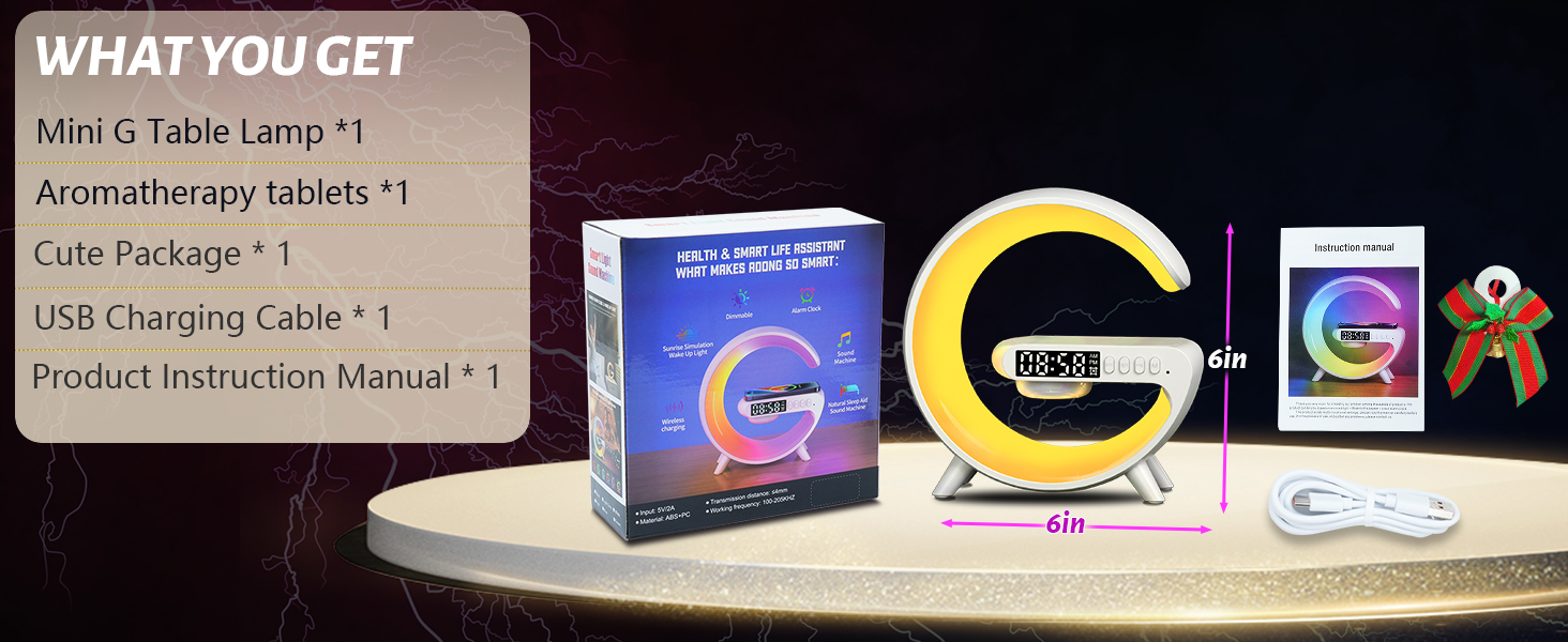 Atmosphere Bedside Light with Wireless Charging Station,Alarm Clock Music Lit Lamp Christmas Gift
