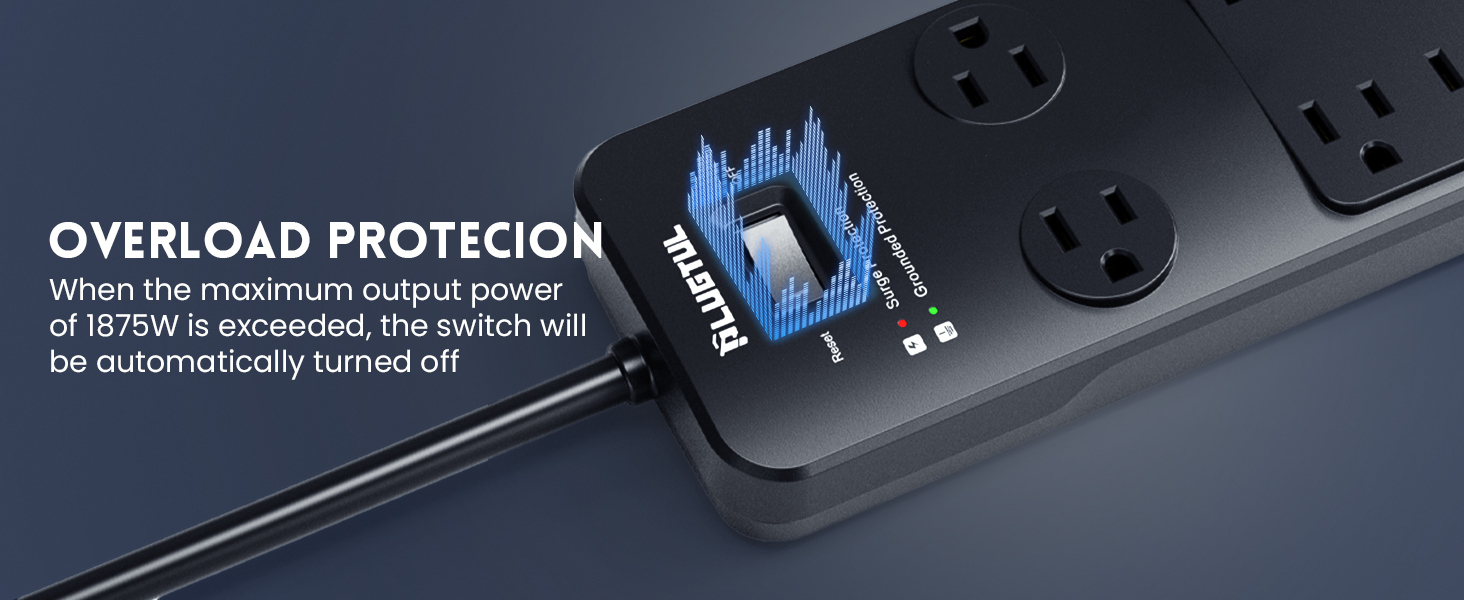 power strip surge protector usb c power strip 10ft 15ft 20ft 25ft extension cord black