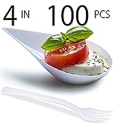 DLux 100 4-in Tear Drop Mini Appetizer Plates with Forks, Reusable White Plastic Spoons - Dessert...