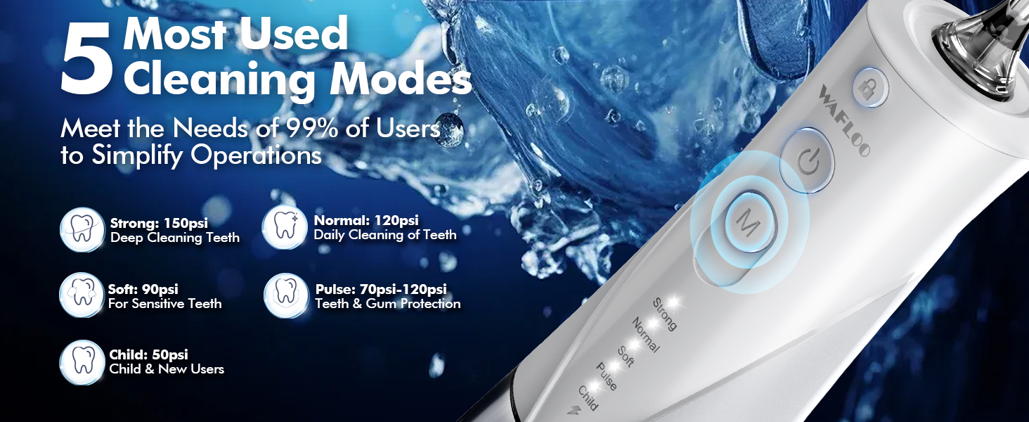 Cleaning device with 5 modes illustrated: Steam Clean, Manual Clean, Auto Clean, Edge Clean, and Spot Clean. Device shown emitting steam or water.