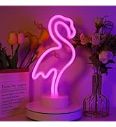 ENUOLI Flamingo Neon Light Signs Pink LED Neon Art Decorative with Holder Base Table Light Marque...