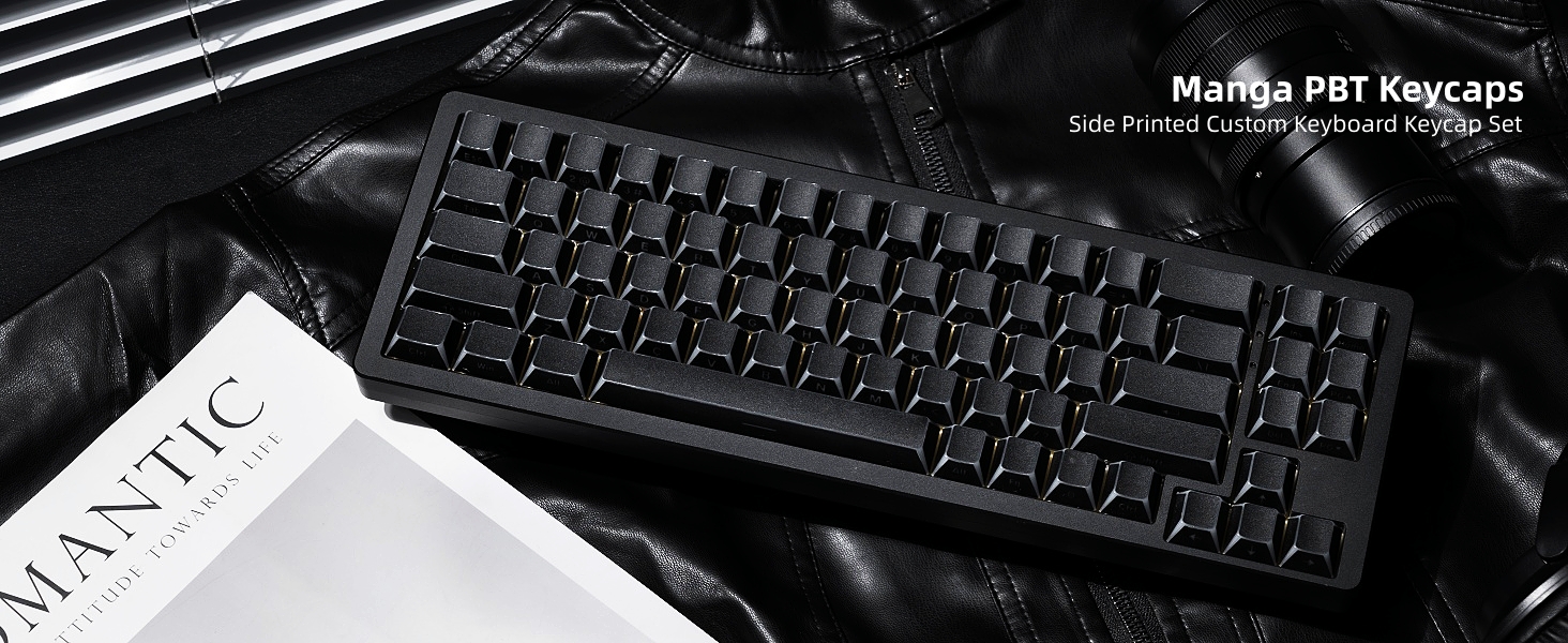 PBT Shine Through Keycaps Manga White, OEM Profile Side Printed Custom Key caps