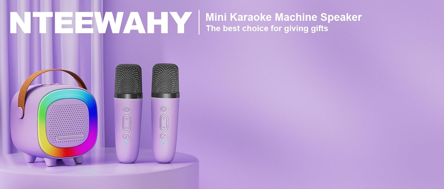 Mini Karaoke Machine Speaker for Kids Adults, Portable Bluetooth with 1 or 2 Wireless Microphones