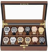Craftilux Premium Watch Case with Key Lock - 12 Slots Wooden Watch Box with Glass Lid - Luxury Wa...