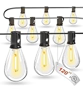 luckystyle 120FT LED Outdoor String Lights with 30+2 Edison Shatterproof Waterproof Bulbs, 2700K ...