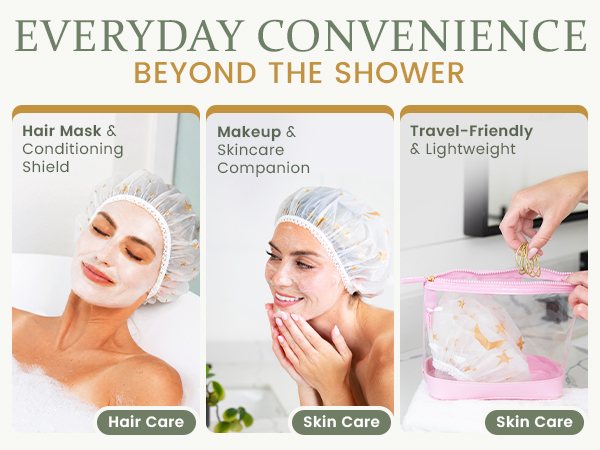 while gentle elastic seals hair in, shielding locks from steam and splashes.