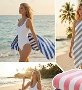 JOYMOOP 6 PCS Large Beach Towel with Storage Bag, 70” x 35.4” Mixed Color Highly Absorbent Cabana...