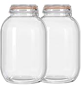 Qianfenie Glass Jars with Airtight Lids, 2 Pack Large Mason Jars with Replacement Silicone Seal, ...