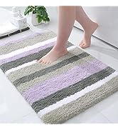 Buganda Microfiber Striped Bathroom Rugs Bath Mat, Extra Thick, Soft and Shaggy, Absorbent, Machi...