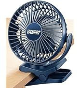 VANPRT 5000mah Clip on Fan, 6'' Portable Rechargeable Battery Fan, 7-30 Working Hours, 3 Speeds S...