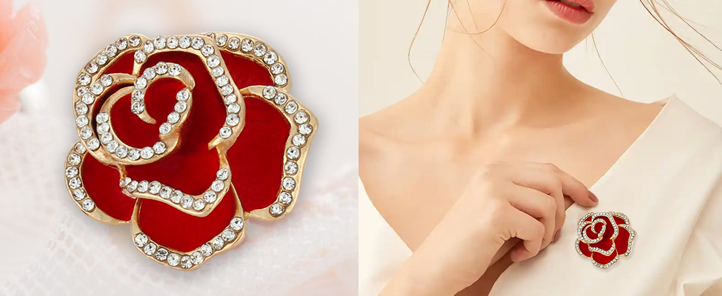 Crystal Red Flower Camellia Pin