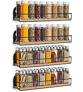 TJ.MOREE 4 Pack Spice Rack Wall Mounted Rustic Style Hanging Spice Organizer for Wall, Kitchen Sp...