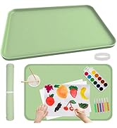 MVRPOWER Silicone Art Mat for Kids Painting, 24"x16" Green Roll Up Craft Mat with Raised Edges, N...