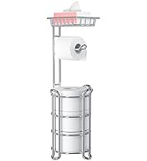 Toilet Paper Holder Stand with Shelf for Phone, Bathroom Free Standing Tissue Roll Storage Rack w...