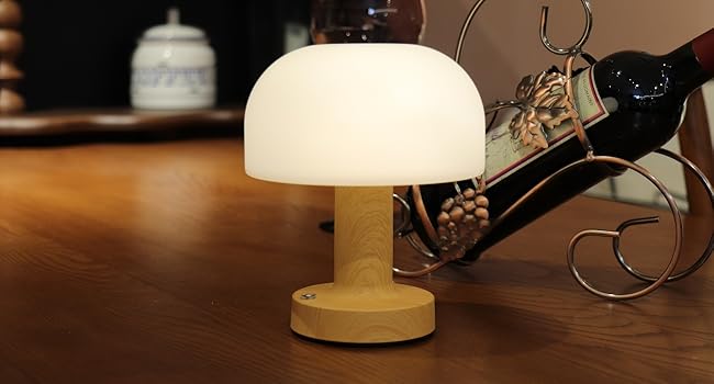 small mushroom LED table lamp rechargeable and cordless