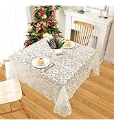 WUBODTI Beige White Lace Tablecloth Square 72’’x72’’, Vintage Chic Solid Floral Pattern Lace Tabl...