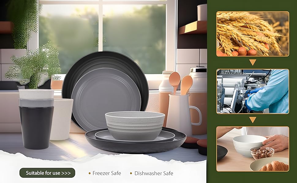 reusable Wheat Straw Dinnerware Set