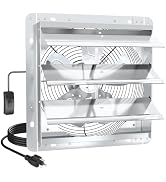ZMRTDWO 12 Inch Shutter Exhaust Fan, High-Speed 1600CFM Low Noise Attic Fan, Automatic Shutter, V...
