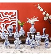 Maxcheck 12 Pcs Small Blue and White Vase Mini Porcelain Chinoiserie Bud Vase Vintage Ceramic Ori...