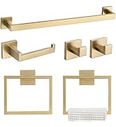 TQKAG 6-Piece Bathroom Towel Bar Sets Brushed Gold 23.6 inch Towel Bar Stainless Steel Towel Ring...