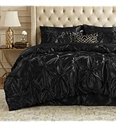 BEDELITE Satin Comforter Set Queen Size, 7 Pieces Luxury Pintuck Bed in A Bag with Comforter, Fla...