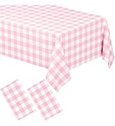 2 Pack Pink Gingham Tablecloth Rectangular Pink and White Checkered Tablecloths Disposable Plasti...