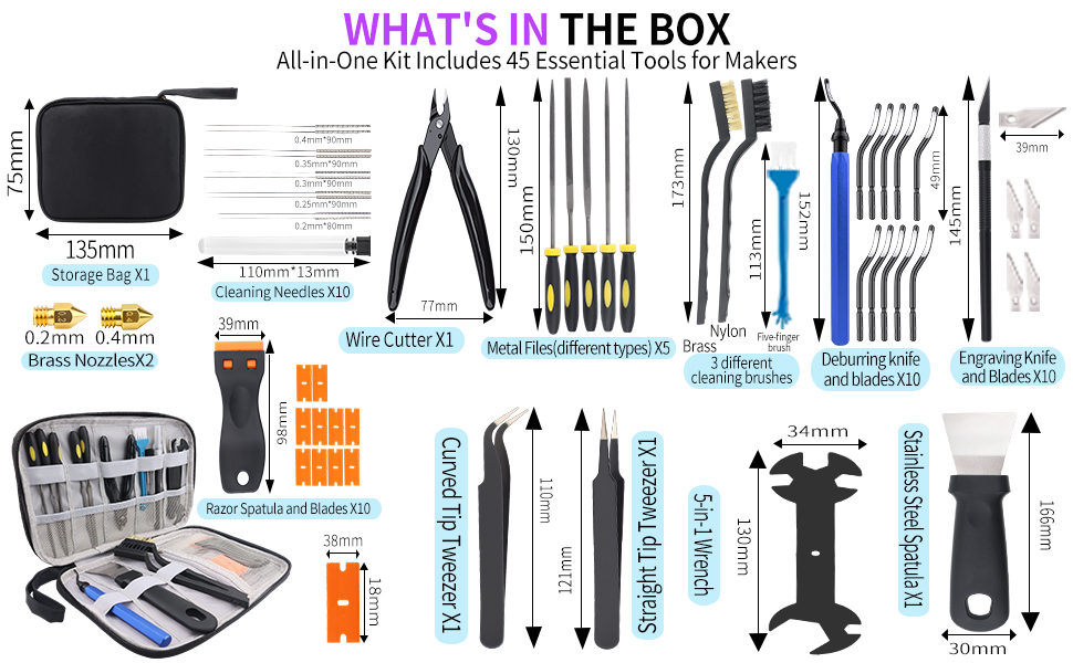 3D Printer Tool Kit with Case &amp;amp; Accessories for All FDM/SLA 3D Printers Maintenance Tools