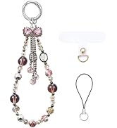 BEEFLYING Crystal Bead Phone Bracelet Strap, Pink Cellphone Bowknot Charms Wristlet Lanyard for W...