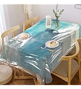 MCALK Turquoise Rectangle Tablecloth and Frosted White Plastic Tablecloth Protector, Stain and Wr...
