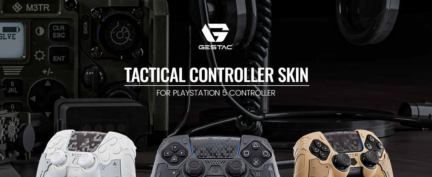 Text reads 'TACTICAL CONTROLLER SKIN'. Product display showing gaming controller skins in dark color scheme with multiple controller variations shown.