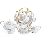 Tea Set 22-Piece Porcelain Ceramic Coffee Tea Gift Sets Cups Saucer Service for 6 Teapot Sugar Bo...